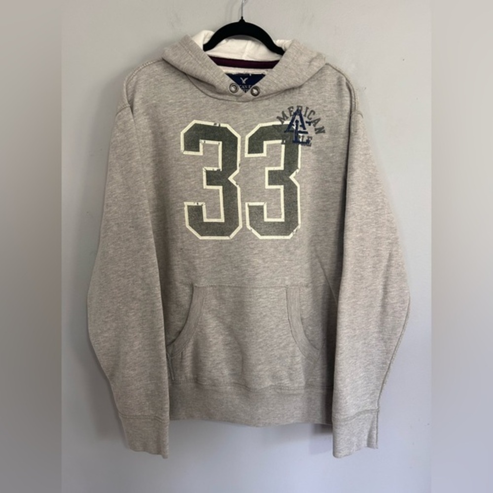 American Eagle 33 Graphic Hoodie XL Gray Varsity Y2K Streetwear Skater Grunge